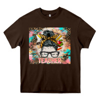 Chocolate Brown teacher messy bun tumbler Heavy Core Tee - BarkalooDesign