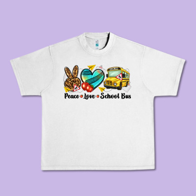 Peace Love School Bus Urban Heavy Tee Designed By Nancycooperartshop