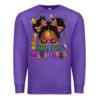 Purple little miss mardi gras afro messy bun kid Premium Sweatshirt - texasbilliewilder