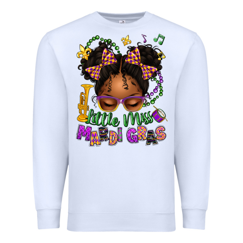 Little Miss Mardi Gras Afro Messy Bun Kid Premium Sweatshirt by texasbilliewilder | Teevron