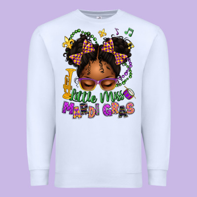 Little Miss Mardi Gras Afro Messy Bun Kid Premium Sweatshirt Designed By Texasbilliewilder