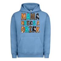 Pigment Pebble Blue Mama Needs a Drink Urban Hoodie - CowCowDesign