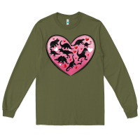 Army Green dinosaur valentine heart Long Sleeve Tee - MaliasSmallBusiness