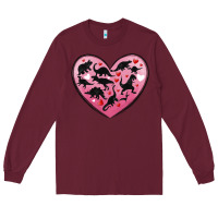 Burgundy dinosaur valentine heart Long Sleeve Tee - MaliasSmallBusiness