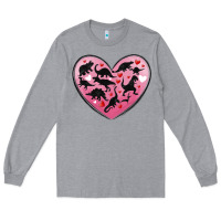 Heather Grey dinosaur valentine heart Long Sleeve Tee - MaliasSmallBusiness
