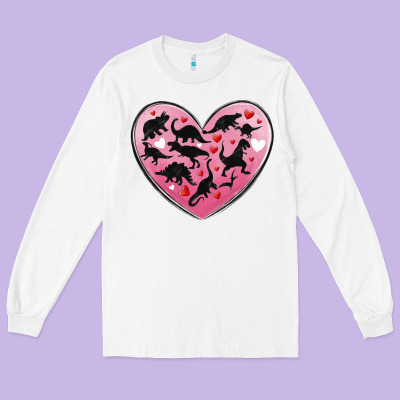 Dinosaur Valentine Heart Long Sleeve Tee Designed By Maliassmallbusiness
