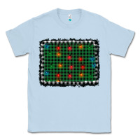 Dusty Blue christmas buffalo plaid and lights background Classic Tee - AdoDesignShop