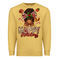 Antique Gold happy holidays christmas afro messy bun Premium Sweatshirt - texasbilliewilder