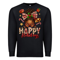 Black happy holidays christmas afro messy bun Premium Sweatshirt - texasbilliewilder