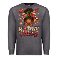 Charcoal Heather happy holidays christmas afro messy bun Premium Sweatshirt - texasbilliewilder
