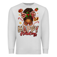Dove Grey happy holidays christmas afro messy bun Premium Sweatshirt - texasbilliewilder