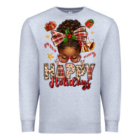 Heather Grey happy holidays christmas afro messy bun Premium Sweatshirt - texasbilliewilder