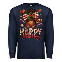 Navy happy holidays christmas afro messy bun Premium Sweatshirt - texasbilliewilder