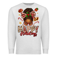 Oatmeal Heather happy holidays christmas afro messy bun Premium Sweatshirt - texasbilliewilder