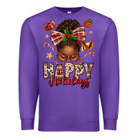 Purple happy holidays christmas afro messy bun Premium Sweatshirt - texasbilliewilder