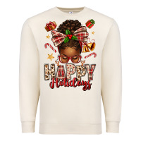 Sandshell happy holidays christmas afro messy bun Premium Sweatshirt - texasbilliewilder