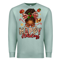Seafoam happy holidays christmas afro messy bun Premium Sweatshirt - texasbilliewilder