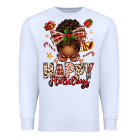 White happy holidays christmas afro messy bun Premium Sweatshirt - texasbilliewilder