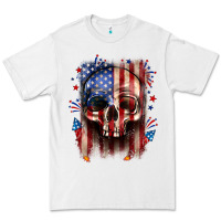 White 4th of July skull American flag Premium Tee - Neo Western
