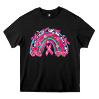 Black Breast Cancer Rainbow Heavy Core Tee - texasbilliewilder