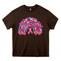 Chocolate Brown Breast Cancer Rainbow Heavy Core Tee - texasbilliewilder