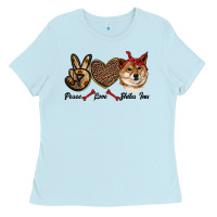 Baby Blue peace love shiba inu Ladies Tee - RanaPortraitStore