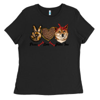 Black peace love shiba inu Ladies Tee - RanaPortraitStore