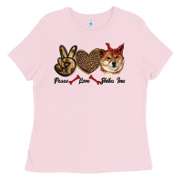 Bubblegum Pink peace love shiba inu Ladies Tee - RanaPortraitStore
