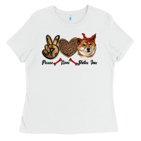White peace love shiba inu Ladies Tee - RanaPortraitStore