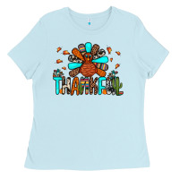 Baby Blue thankful turkey Ladies Tee - JahusDesignShop