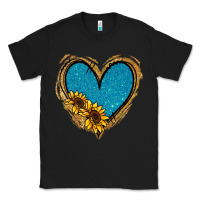 Black Gold Glitter Sunflower Blue Heart Classic Tee - Jasminsmagicworld