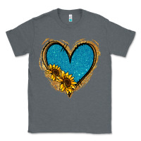 Charcoal Heather Gold Glitter Sunflower Blue Heart Classic Tee - Jasminsmagicworld