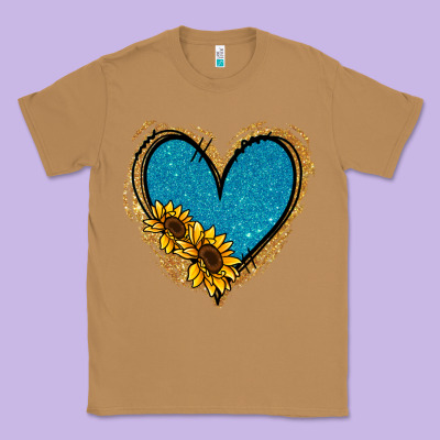 Gold Glitter Sunflower Blue Heart Classic Tee Designed By Jasminsmagicworld