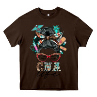 Chocolate Brown nurse cna life messy bun Heavy Core Tee - BarkalooDesign
