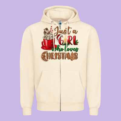 Just A Girl Who Loves Christmas Zipper Hoodie Designed By Bundleandbundleshop