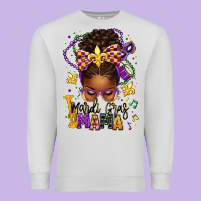 Mardi Gras Mama Afro Messy Bun Premium Sweatshirt Designed By Texasbilliewilder