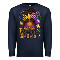 Navy mardi gras mama afro messy bun Premium Sweatshirt - texasbilliewilder