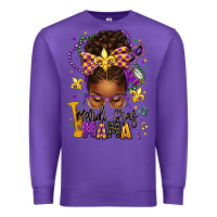 Purple mardi gras mama afro messy bun Premium Sweatshirt - texasbilliewilder
