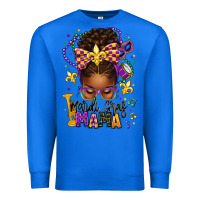 True Royal mardi gras mama afro messy bun Premium Sweatshirt - texasbilliewilder