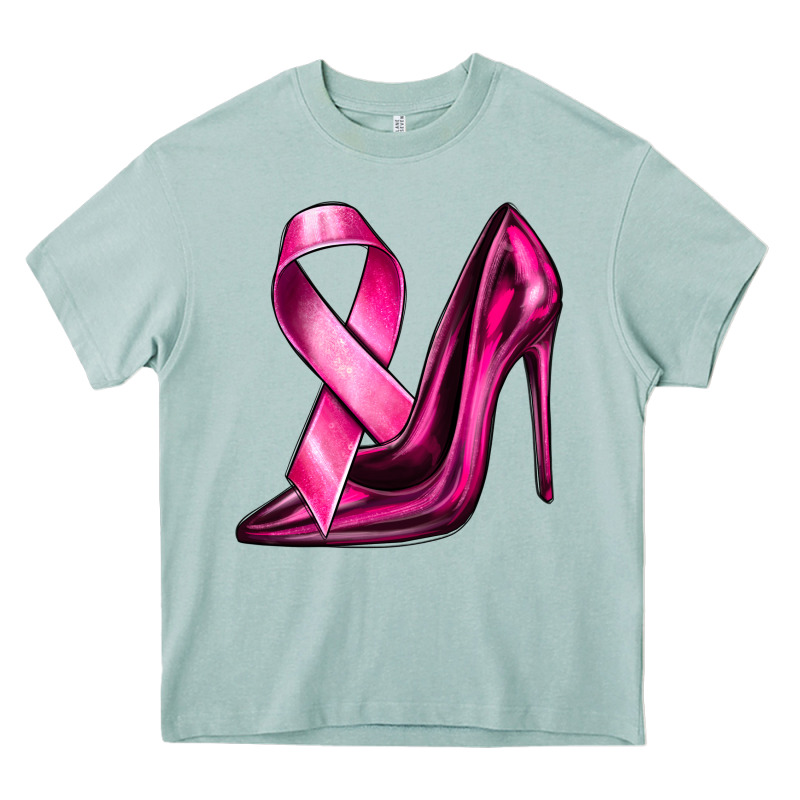 Breast Cancer Ribbon And Heels Heavy Core Tee by texasbilliewilder | Teevron