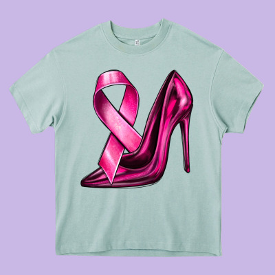 Breast Cancer Ribbon And Heels Heavy Core Tee Designed By Texasbilliewilder