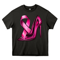 Asphalt Breast Cancer Ribbon and Heels Heavy Core Tee - texasbilliewilder
