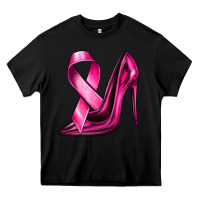 Black Breast Cancer Ribbon and Heels Heavy Core Tee - texasbilliewilder