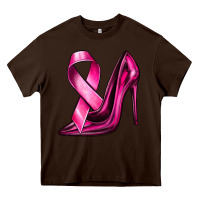 Chocolate Brown Breast Cancer Ribbon and Heels Heavy Core Tee - texasbilliewilder