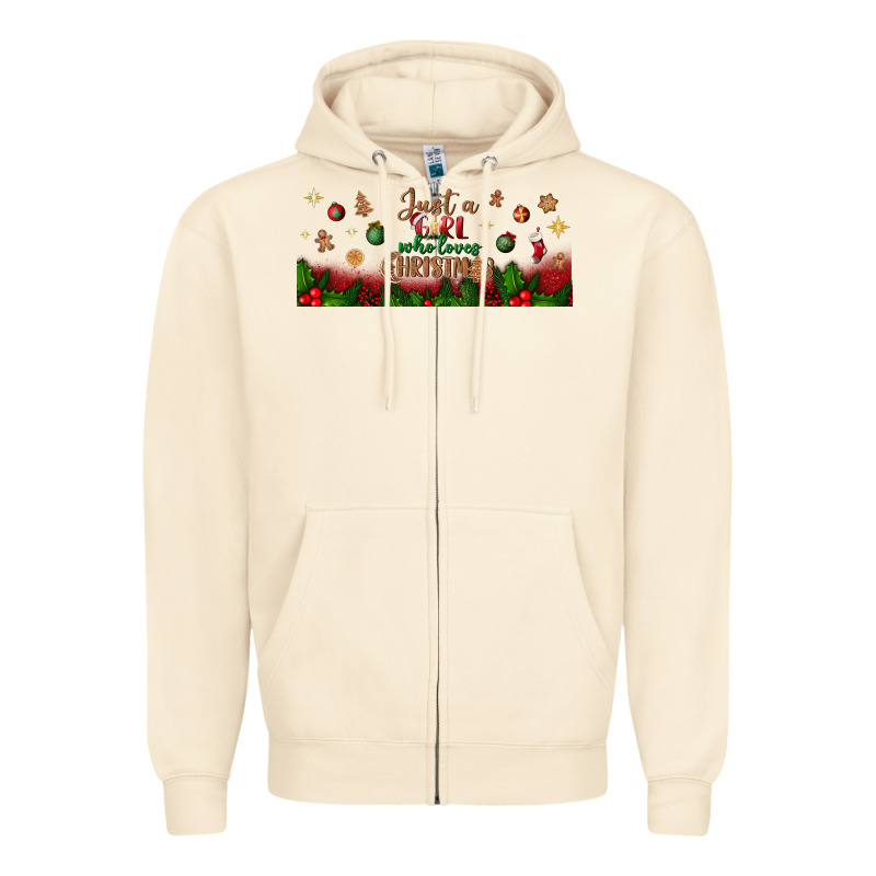 Just A Girl Who Loves Christmas Libbey Glass Zipper Hoodie by BundleAndBundleShop | Teevron