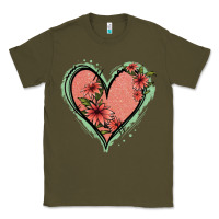 Army Green Pink Glitter Floral Heart Classic Tee - Jasminsmagicworld