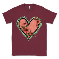 Burgundy Pink Glitter Floral Heart Classic Tee - Jasminsmagicworld