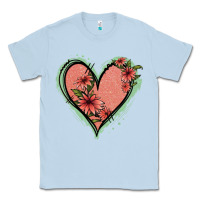 Dusty Blue Pink Glitter Floral Heart Classic Tee - Jasminsmagicworld