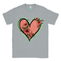 Heather Grey Pink Glitter Floral Heart Classic Tee - Jasminsmagicworld