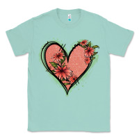 Seafoam Pink Glitter Floral Heart Classic Tee - Jasminsmagicworld